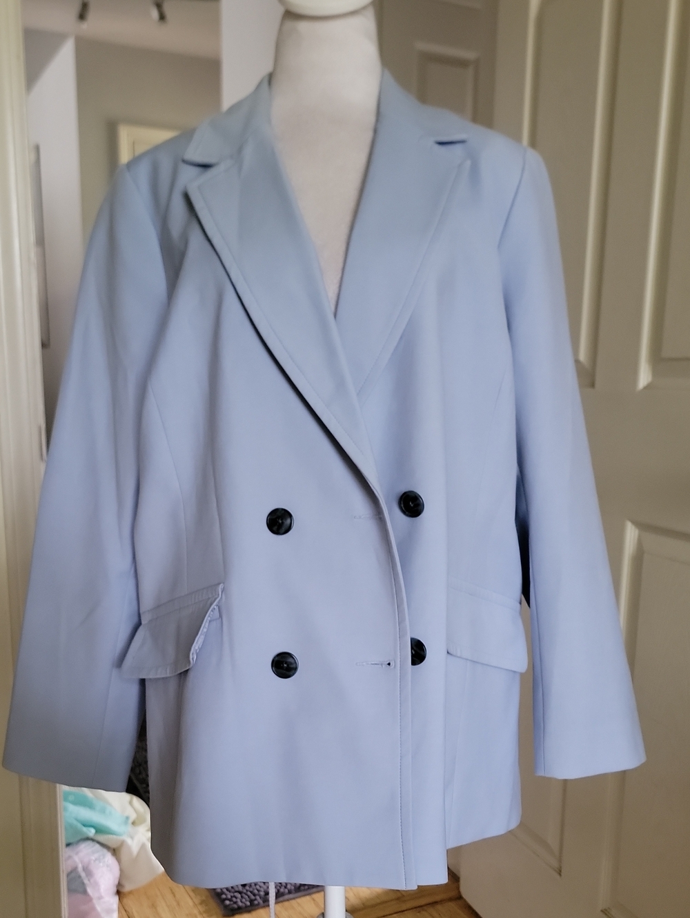 Talbots Light Blue Double-Breasted Blazer with Black Buttons